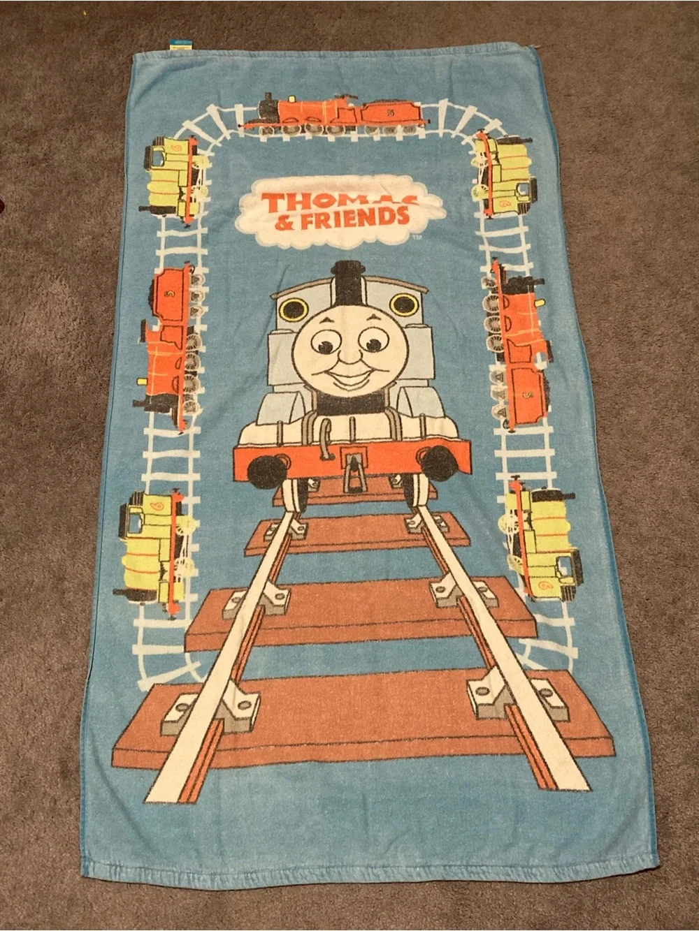 Y2K Thomas the Train & Friends Beach Towel 29” X 54” 100% Cotton Vintage Toddler